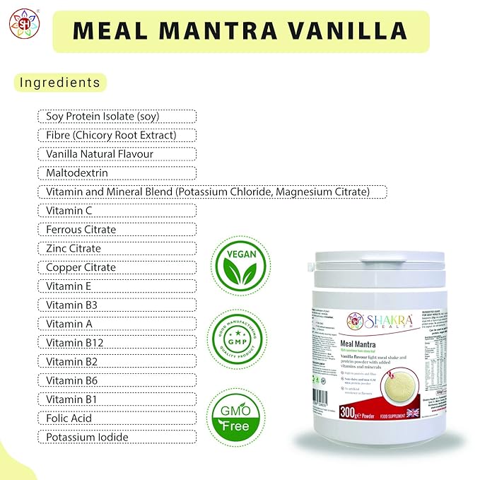 Meal Mantra Vanilla Vegan Isolate Protein Workout Powder Drink for Gym &amp Training. Build Muscle &amp Get Toned | Spiritually Aligned Supplements. Shakra Health