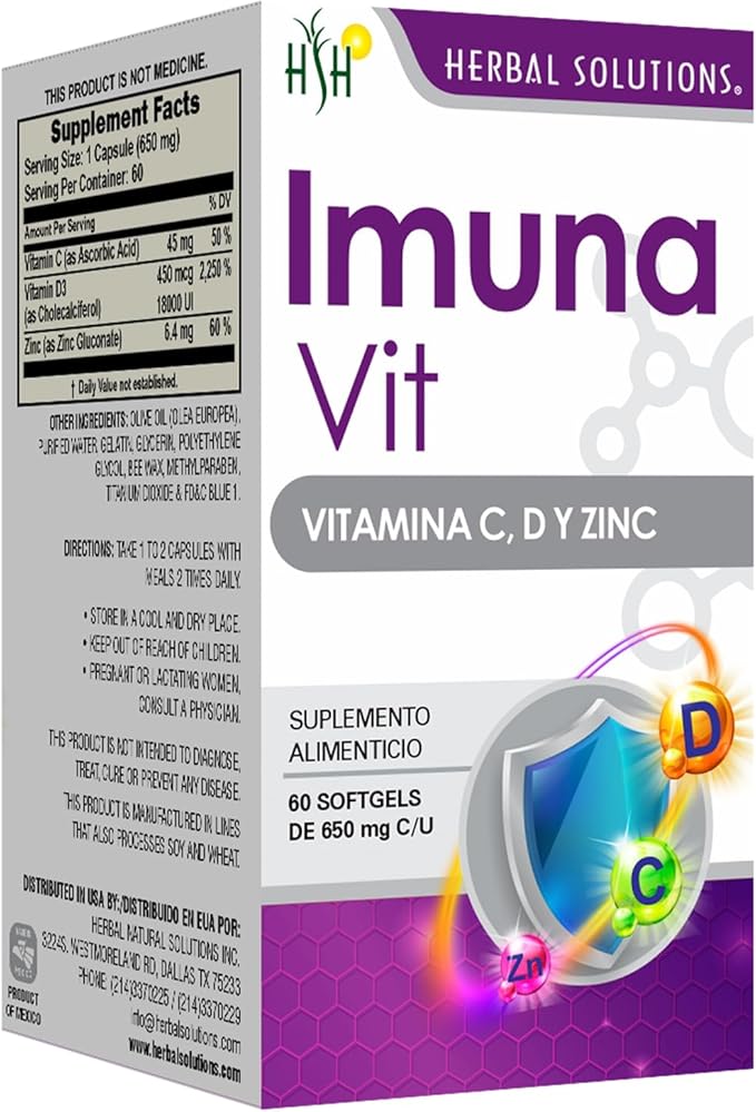 Herbal Solutions Imuna VIT - Vitamin D3 Complex with Zinc - Immune System &amp Bone Health Support Supplement - 60 Softgels (650mg)*