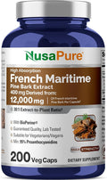 NusaPure French Maritime Pine Bark 30:1 Extract 400 mg Equivalent to 12000 mg Per Veggie Caps 200-Day Supply Bioperine (Non-GMO &amp Vegan)