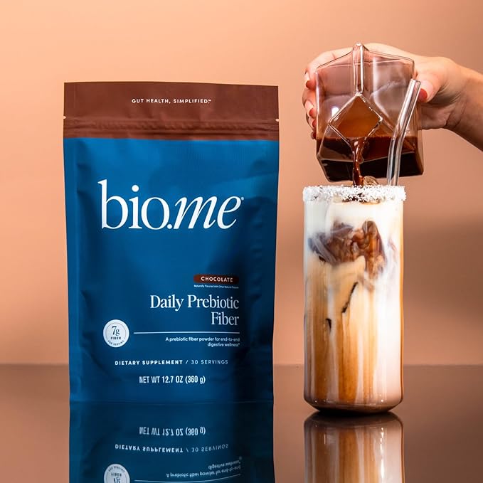 Bio.me Daily Prebiotic Fiber Powder Chocolate - 7g Per Serving - Soluble &amp Insoluble Fiber Supplement Powder for Women &amp Men - Digestive Health &amp Gut Health - GLP-1 Friendly Sugar Free -