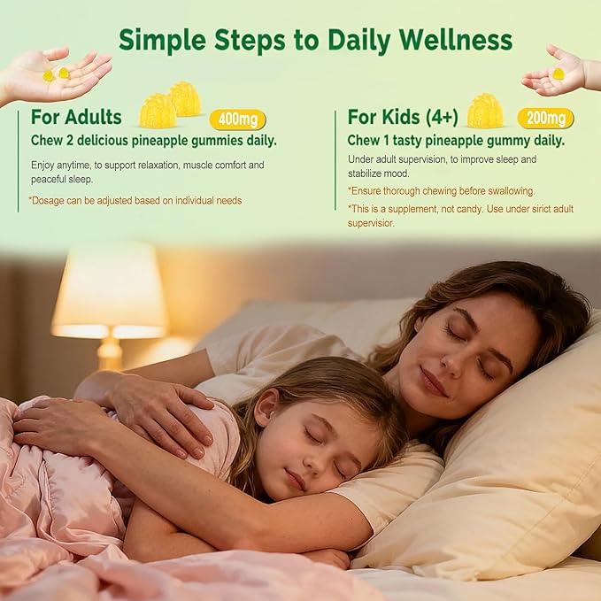 Magnesium Glycinate Gummies 400mg with Ashwagandha CoQ10 Zinc &amp Vitamin C - Women Men Adults &amp Kids 4+ - Sugar Free Vegan Gummies for Sleep Relaxation &amp Stress Relief-Pineapple Flavor