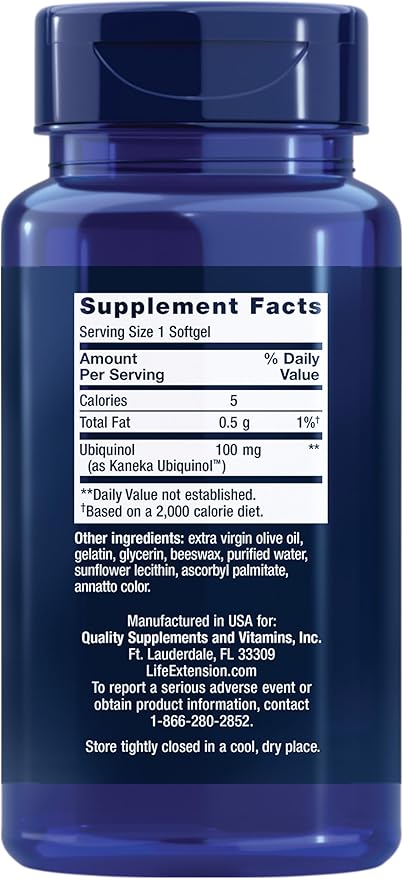 Life Extension Super Ubiquinol CoQ10 Heart Health Supplement Cell Energy oxidative Stress Defense Maximum Absorption 100 mg Non-GMO Gluten-Free 60 softgels