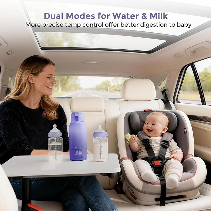 Momcozy Portable Bottle Warmer for Travel – Dual Heating Modes for Breast Milk &amp Water Portable Milk Warmer with Fast Heating &amp Long Battery Life 17 Ounces Large Capacity Purple