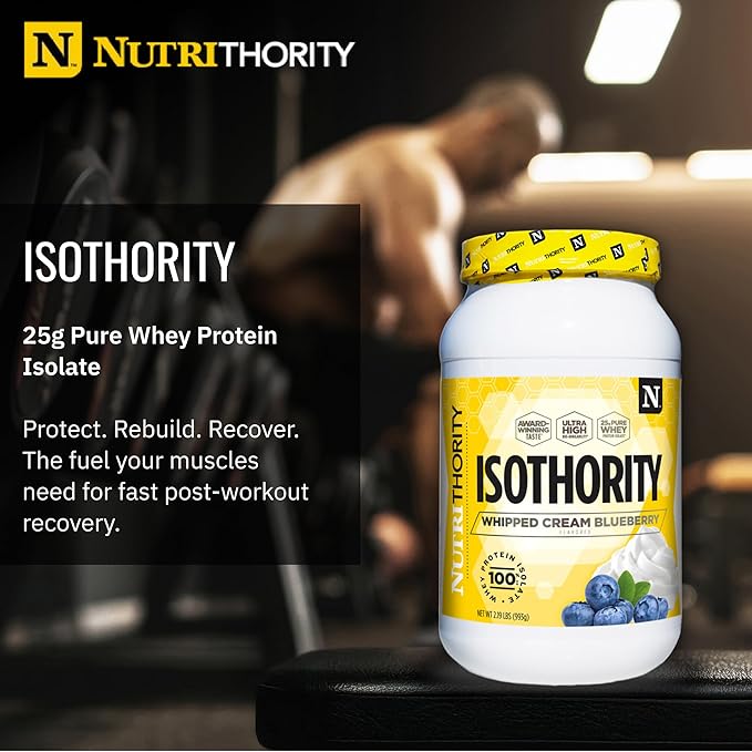 Nutrithority - Isothority Isolated Whey Protein Powder with Ultra-Absorbable Protein and BCAAs to Build Muscle and Accelerate Recovery Keto Friendly Low Carbs Gluten Free (Whipped Cream Blueberry)