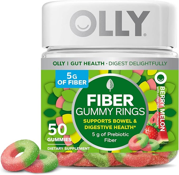 OLLY Fiber Gummy Rings 5g Prebiotic Fiber FOS (Fructo-oligosaccharides) Digestive Support &amp Probiotic + Prebiotic Gummy Digestive Support and Gut Health 500 Million CFUs Fiber