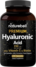 NatureBell Hyaluronic Acid 250mg - 240 Capsules - 250mg Hyaluronic Acid 5000mcg Biotin &amp 25 mg Vitamin C - Supports Skin Hair Bone Eye &amp Joint Health*
