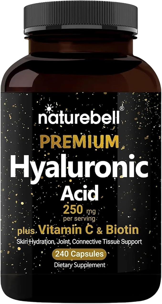 NatureBell Hyaluronic Acid 250mg - 240 Capsules - 250mg Hyaluronic Acid 5000mcg Biotin &amp 25 mg Vitamin C - Supports Skin Hair Bone Eye &amp Joint Health*