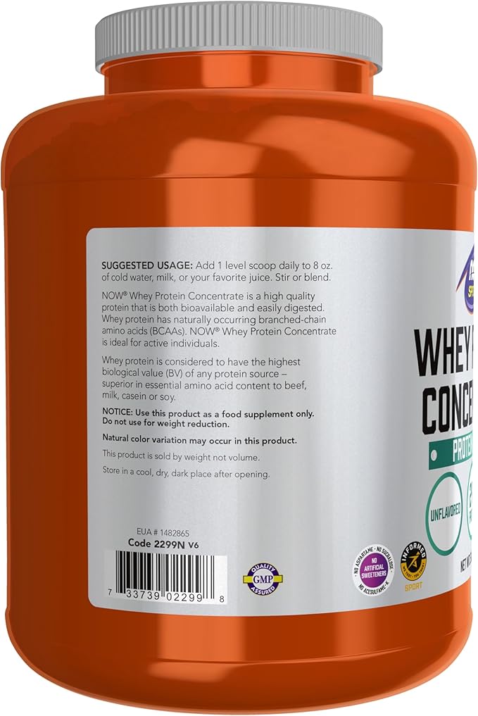 NOW Foods Sports Nutrition Whey Protein Concentrate 24 G With BCAAs Unflavored Powder 5-Pound