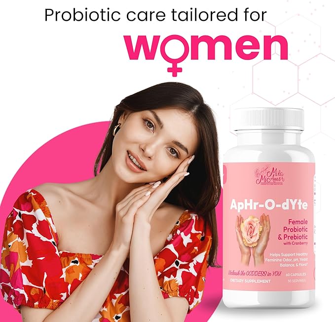 Mila Miamor ApHr-O-dYte Women’s Probiotic and Prebiotic with Cranberry - Gluten-Free Non-GMO Supplement for Feminine Health pH Balance Odor Control Urinary Tract - 60 Capsules