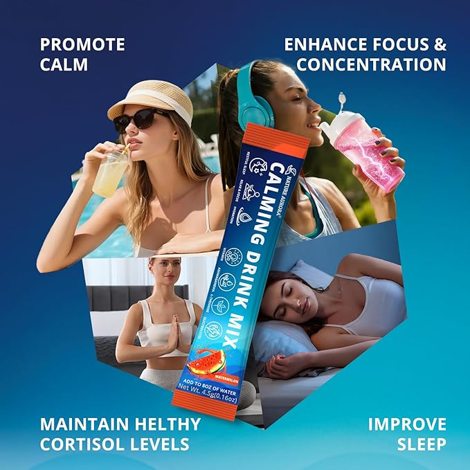 Cortisol Powdered Drink Mix Calm Adaptogenic Drink Mix with Magnesium Glycinate L-Theanine Ashwagandha Mushroom &amp Vitamin Magnesium Powder for Sleep &amp Stress Relief Watermelon Flavor 30