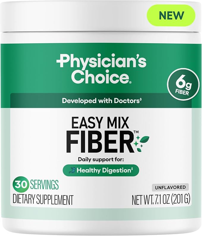 Physician's CHOICE Easy Mix Fiber for Digestive Health &amp Regularity - No Grit Sugar Free &amp Tasteless - Daily Prebiotic Soluble Fiber Powder Supplement for Women and Men - Unflavored - 7.1oz