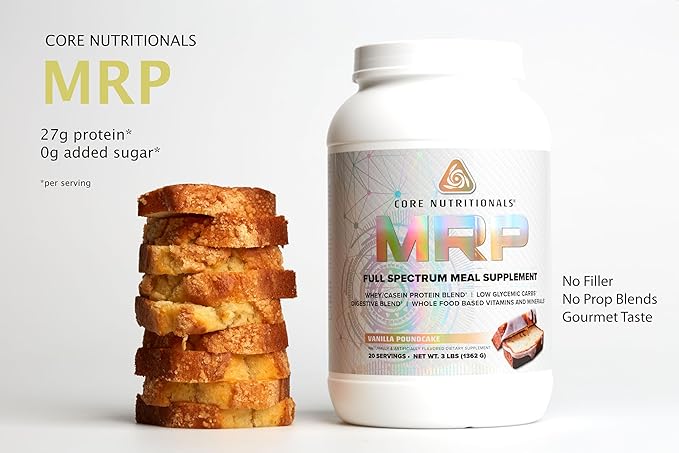 Core Nutritionals MRP Full Spectrum Meal Replacement | Whey Protein Blend + Low Glycemic Carb Blend | 27g Protein | 3 Pound (Vanilla Poundcake)