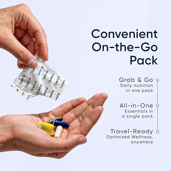Planet 3 Vitamin Packs Daily Vitamins for Both Men &amp Women Energy Immune &amp Heart Support | Multivitamin Vitamin D Omega 3 Probiotics Biotin B12 &amp More | Core Supplements | 90 Daily
