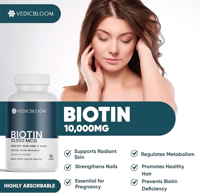 Biotin Capsules 10000 mcg High Potency 60 Vegan Capsules for Healthy Hair Skin and Nails Gluten Free Non GMO (2 120 Capsule)