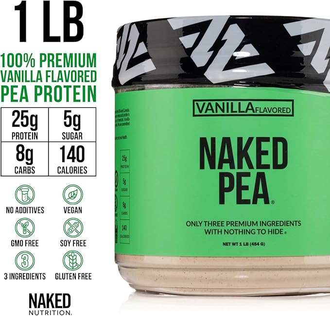 NAKED Vanilla Pea Protein Isolate 1LB Pure Micronized Creatine Monohydrate 1000g (200 Servings) – Vegan Bulk Non-GMO Gluten Free Soy Free