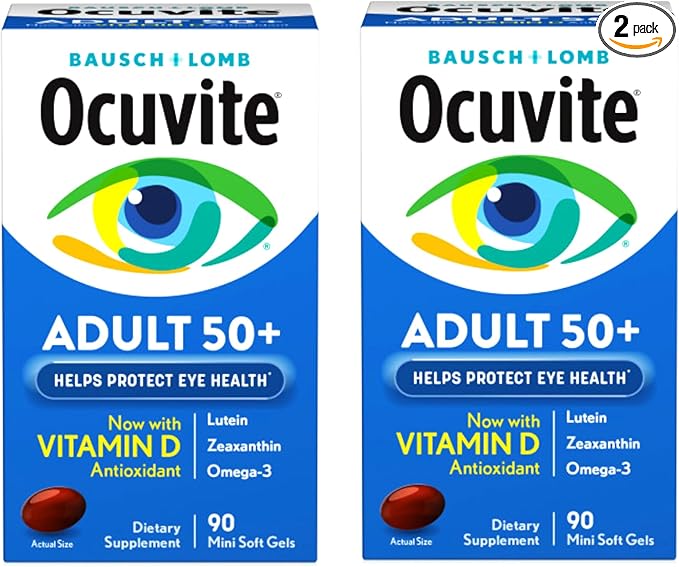 Ocuvite Adult 50+ Eye Health Vitamins and Mineral Supplements with Lutein Zeaxanthin and Omega-3 90 Soft Gels (Pack of 2)