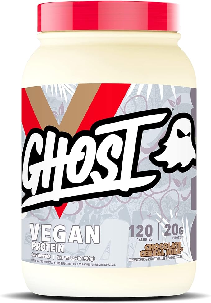 GHOST Vegan Protein Powder Chocolate Cereal Milk - 2lb 20g of Protein - Plant-Based Pea &amp Organic Pumpkin Protein - ­Post Workout &amp Nutrition Shakes Smoothies &amp Baking - Soy &amp Glut