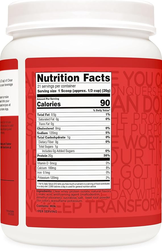 TransformHQ Clear Protein Powder (Fruit Punch) 21 Servings - Whey Protein Isolate 20g of Protein 90 Calories 0g Added Sugars