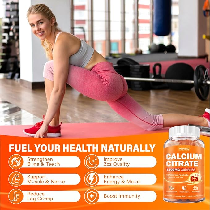 Calcium 1200 mg with Vitamin D3 Supplement for Adults - Calcium Gummies with 5000iu Vitamin D3 K2 B6 B12 Magnesium &amp Zinc - Calcium Supplement for Women Men - Easy to Digest Vegan