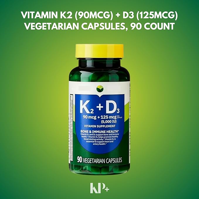 KP+ Vitamin K2 + D3 | Bone &amp Immune Health | Gluten Free | 90 Vegetarian Capsules | Pack of 2
