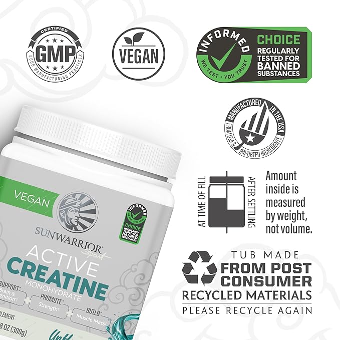 Sunwarrior Unflavored Creatine Powder &amp Organic Plant Based Protein Powder Set | Bundle &amp Save | Creatine Monohydrate Plus Vegan Organic Protein Supplements (60 Servings 15 Servings)