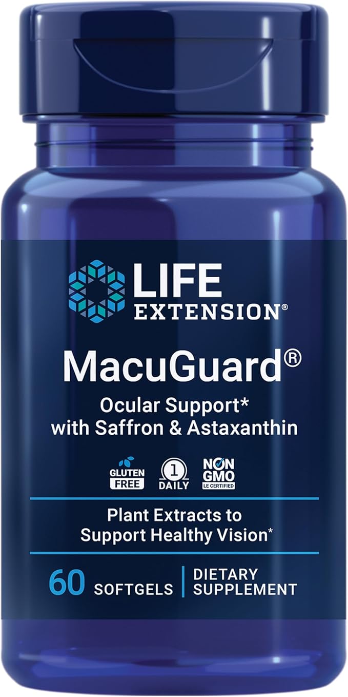 Life Extension Macuguard Ocular Support with Saffron &amp Astaxanthin 60 Count and Ultra Prostate Formula Saw Palmetto 60 Softgels