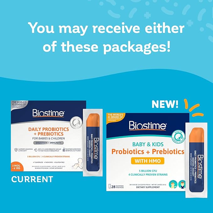 Biostime Baby Probiotic for Kids with HMO &amp Prebiotic Fiber | Immune Support | Constipation Relief and Digestion Support Probiotics for Kids Toddlers and Infants - 28 Powder Packets