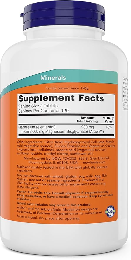 Now Foods Magnesium Glycinate 240 Tablets (Pack of 2) - Supports Healthy Muscle and Nerve Functions - Non-GMO
