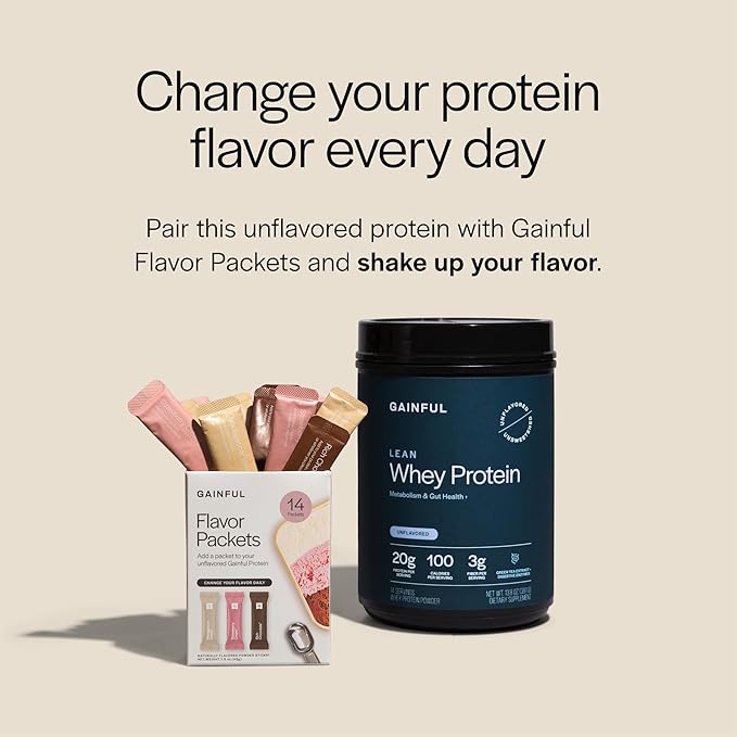 Gainful Lean Whey Protein Powder &amp Sweet Treat Flavor Bundle 20g Protein Supports Lean Muscle Metabolism and Satiety with Green Tea Extract &amp Digestive Enzymes14 Servings + 14 Flavor St
