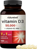 NatureBell Vitamin D3 50000 IU with Vitamin K2-180 Softgels - High-Potency Bone &amp Immune Support* - Easy Absorption with Coconut Oil - Non-GMO &amp Gluten-Free
