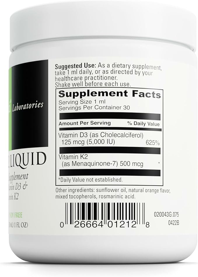 DAVINCI Labs D3/K2 Liquid - Liquid Vitamin D &amp Vitamin K Supplement for Bone Health Heart Support &amp Calcium Absorption* - 30mL (30 Servings)