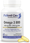 Patient One Omega-3 800 | Supplement to Support Heart Cognitive and Joint Health* | Omega-3 Fish Oil with EPA and DHA | 60 Softgels