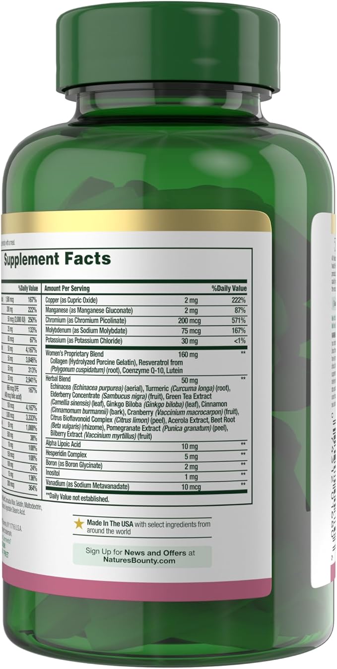 Nature's Bounty High Potency Women’s Complete Multivitamin Daily Vitamin with Vitamin C Supports Heart Health &amp Immune Function Essential Nutrition for Women 120 Caplets (Pack of 2)