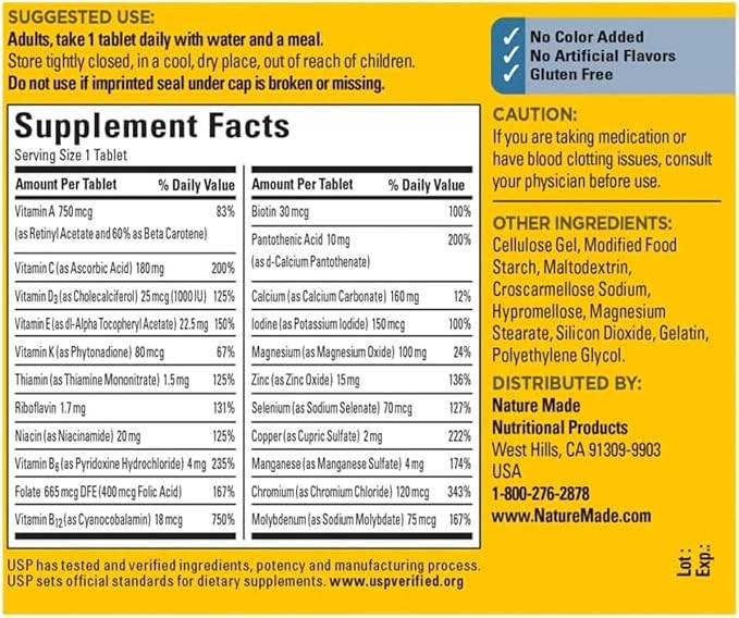 Nature Made Multi for HIM 300 CT Tablets Bonus 2 Sugar-Free White Peach Hydration Sticks