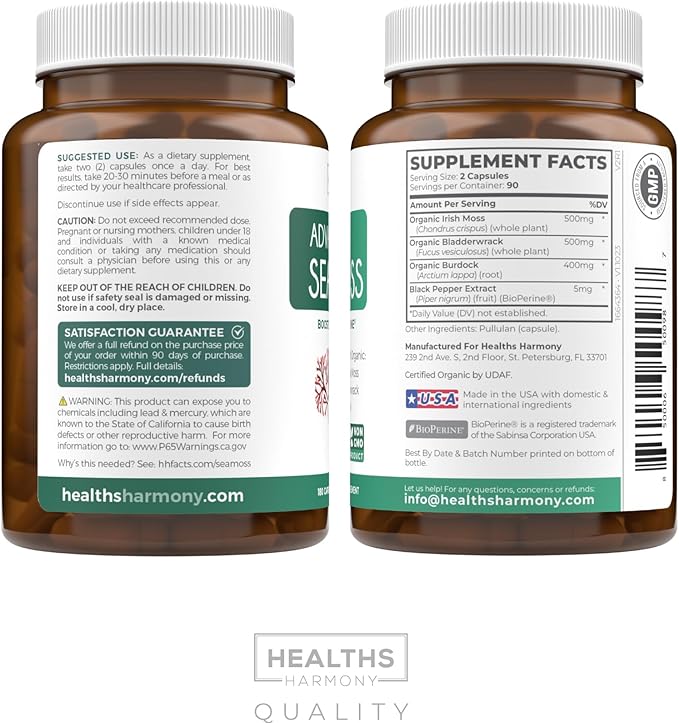 Irish Sea Moss &amp Omega 7 (3-Month Supply) Sea Omega Combo Bundle - Organic Irish Sea Moss - Raw Vegan Supplement (180 Caps) &amp Omega 7 Softgels - Provinal Sustainable Peruvian Anchovy Fish Oil
