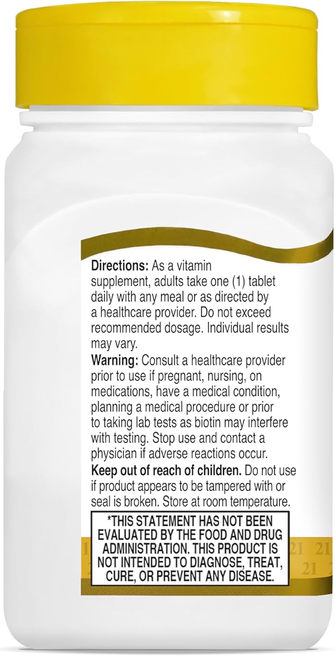 21st Century Biotin 10000 mcg Tablets (360 Count) High Potency Biotin Supplement Supports Hair Skin &amp Nail Health Gluten &amp Sugar-Free Daily Vitamin B7 Supplement Non-GMO