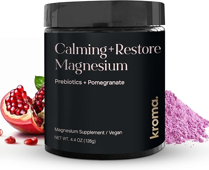 Kroma Calming + Restore Magnesium Powder – Magnesium Citrate with L-Theanine for Relaxation Sleep Cycle &amp Digestive Support – Muscle Recovery Supplement – Pomegranate Flavor – 4.4 oz 30 Servings