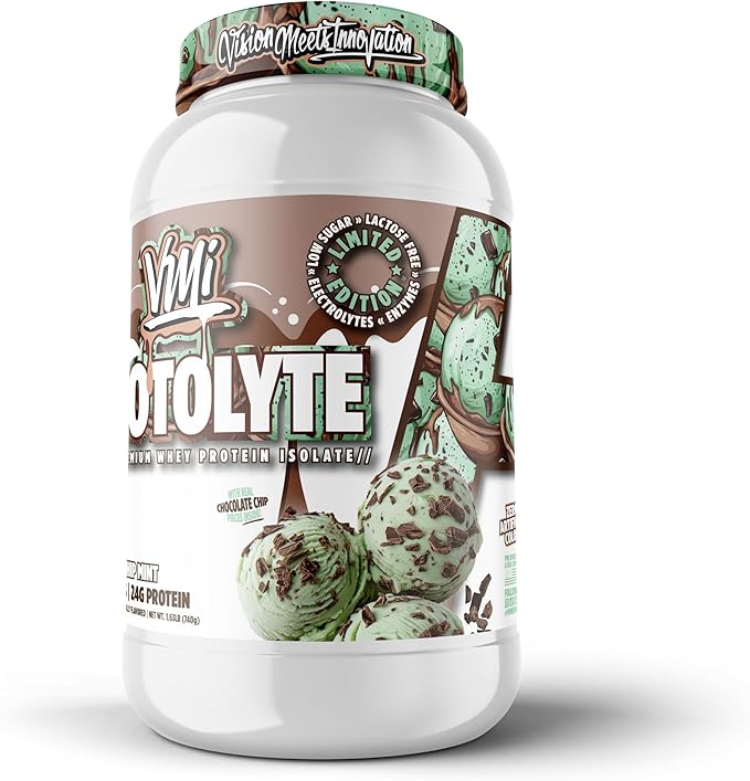 VMI Sports Protolyte 100% Whey Protein Isolate | Electrolytes Plus Enzymes | 22-25 Grams per Serving | Lactose and Gluten Free Low Fat Carbs &amp Sugar (1.63 lb Mint Chocolate Chip)