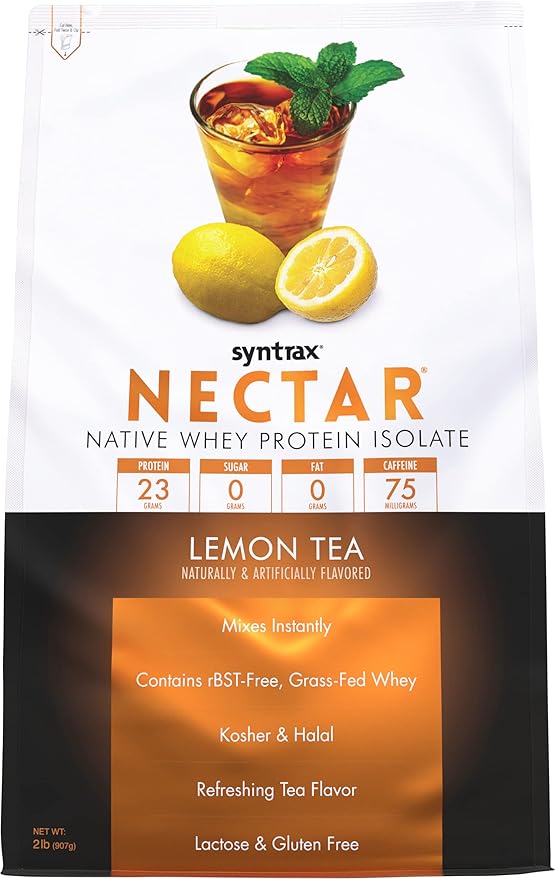 Syntrax Nutrition Nectar 100% Whey Protein Isolate Powder Refreshing Fruit Flavor Lemon Tea 2 lbs