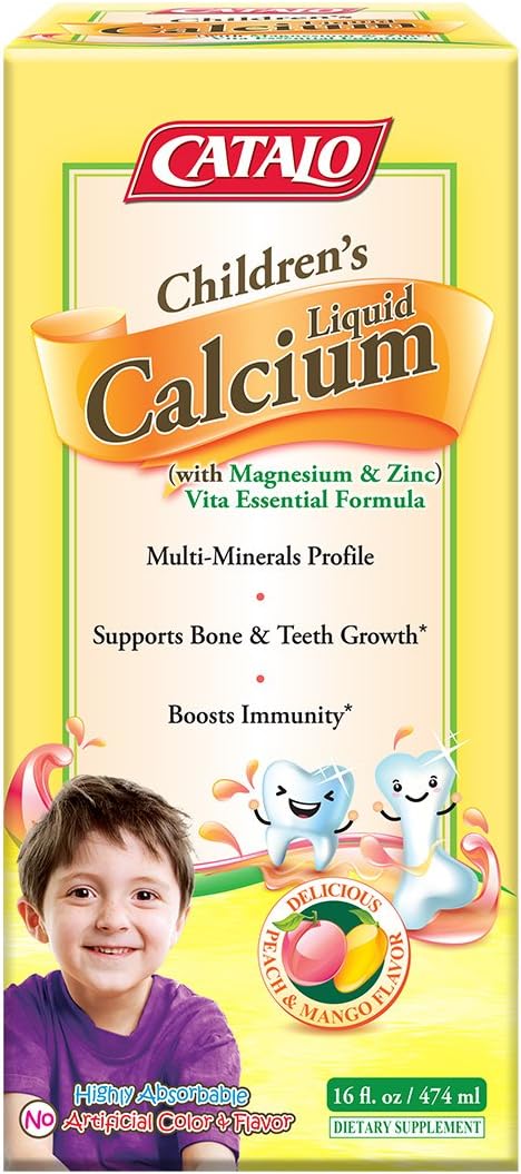 CATALO Children's Liquid Calcium with Magnesium &amp Zinc Peach and Mango 16 fl oz (474 ml)