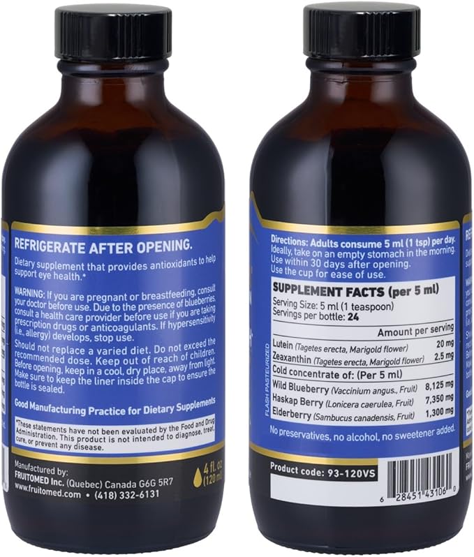 Immunia Vision. Lutein Wild Blueberry and Elderberry Concentrate. Eye Health Antioxidant Supplement. Concentrated Formula. Delicious Taste. 5 ml/Day. (3-Pack)