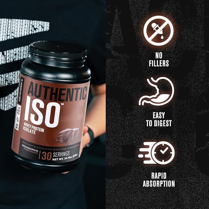 Jacked Factory Authentic ISO Whey Protein Isolate Powder - Low Carb Non-GMO Muscle Building Protein w/No Fillers Post Workout Recovery - 30 Servings Chocolate