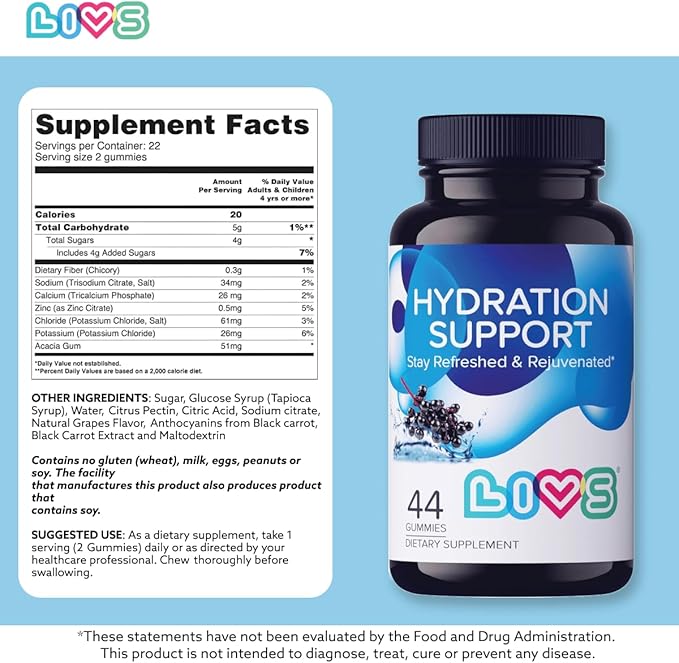 LIVS Electrolyte Gummies for Hydration Support &amp Post Workout Recovery – Mineral Supplement with Calcium Sodium Potassium and Zinc – Vegan Halal Kosher – Grape Flavor – 88 Count – Made in USA