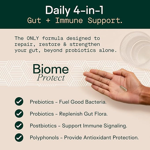 Adapt Naturals 4-in-1 Biome Protect Prebiotics Probiotics Supplement Postbiotics &amp Polyphenols for Microbiome Gut Health &amp Defense for Women &amp Men 30 Day Supply