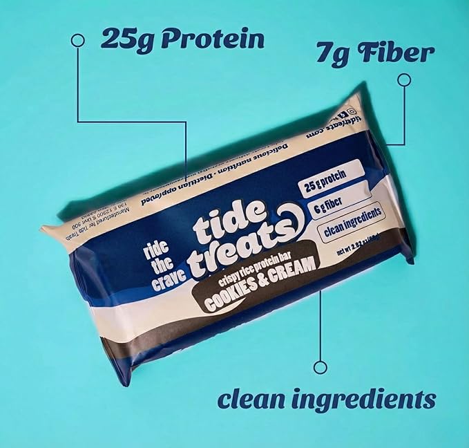 Crispy Rice Protein Bar Cookies And Cream | 25g Protein Low Sugar Clean Ingredients 7 g Fiber Gluten Free | High Protein Snack for On-the-Go Post-Workout or Dessert Cravings | 8 Count
