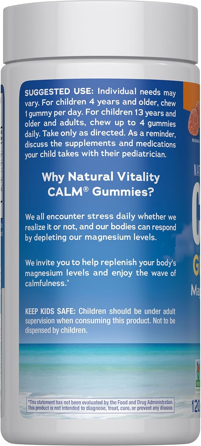 Natural Vitality Calm Magnesium Gummies | 330mg Per Serving | Orange Flavored Supplement | Gluten-Free &amp Vegan | 120 Count