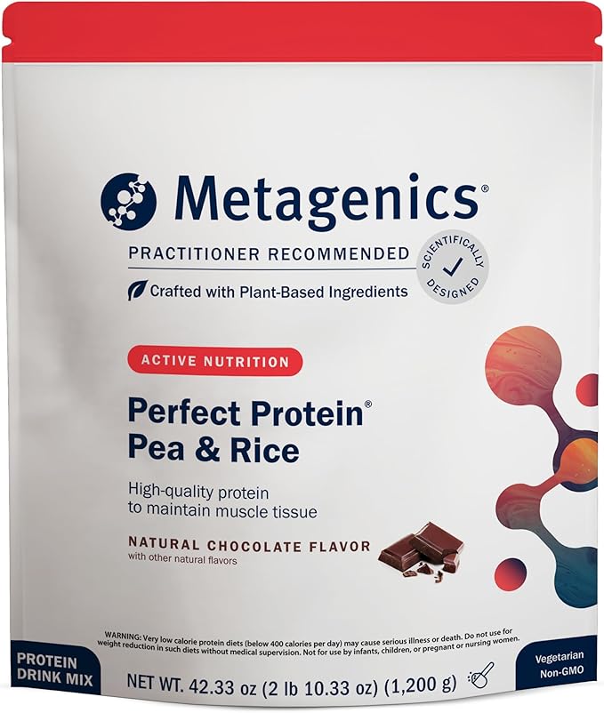 Metagenics Perfect Protein Pea &amp Rice - Plant-Based Protein Powder with 20g Protein &amp 3.5g BCAAs - Supports Muscle Growth &amp Recovery - Non-GMO Gluten-Free Dairy-Free - Chocolate - 30 Ser