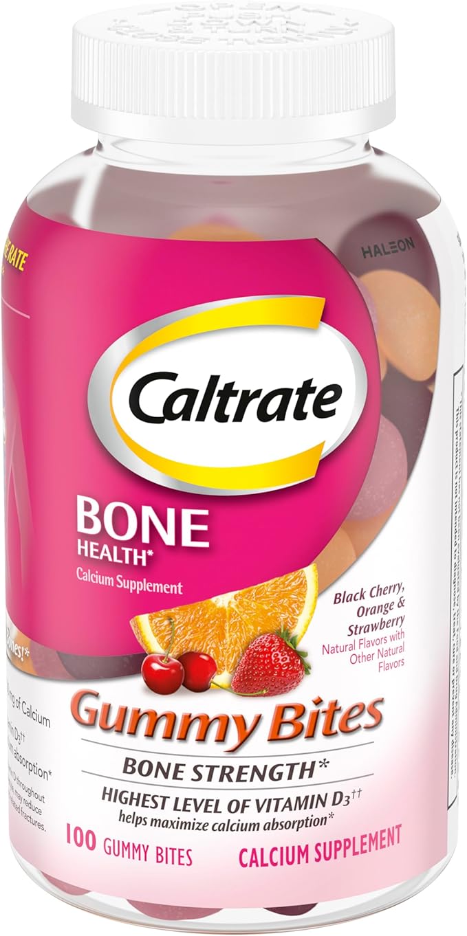 Caltrate Gummy Bites 500 mg Calcium and Vitamin D Supplement Black Cherry Strawberry Orange - 100 Count