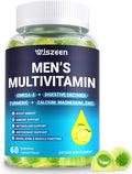 Mens Multivitamins Gummies with Vitamins A C D K E B Complex Omega-3 Digestive Enzymes Lycopene Calcium Magnesium Zinc - Support Brain Muscle Energy Sugar Free Vegan 60Cts