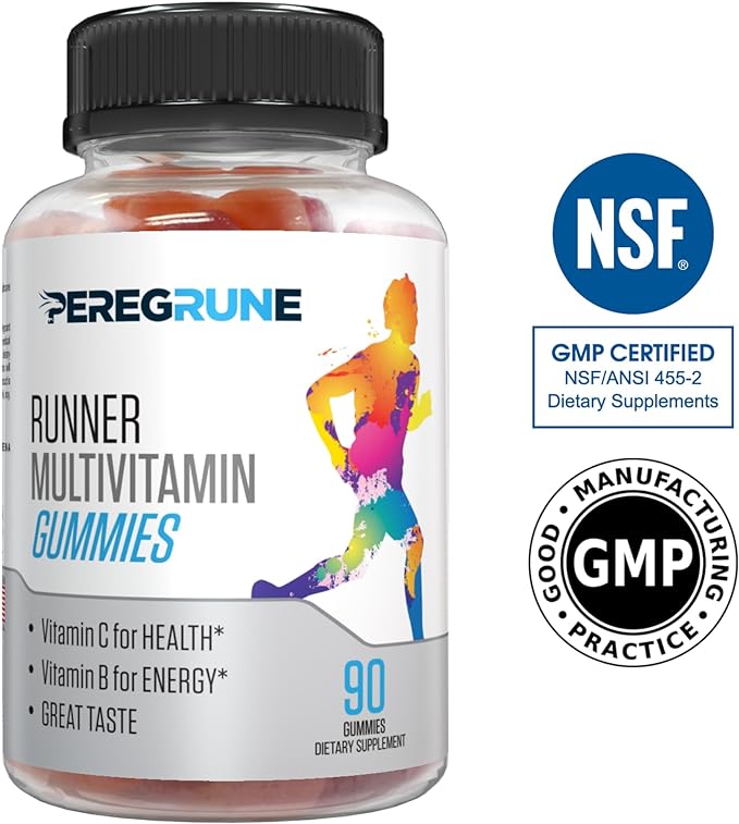 Runner Multivitamin Gummies - Daily Vitamin for Running with Vitamins A C D E and B Complex – 50% Less Sugar – Antioxidants Recovery Endurance and Energy Gummy – Running Supplement